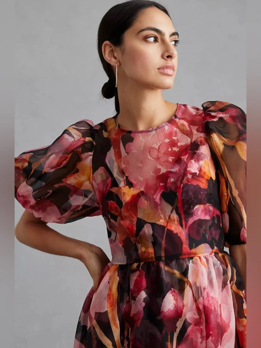 By Anthropologie Puff-Sleeve Organza Midi Dress - Picture 4 of 9